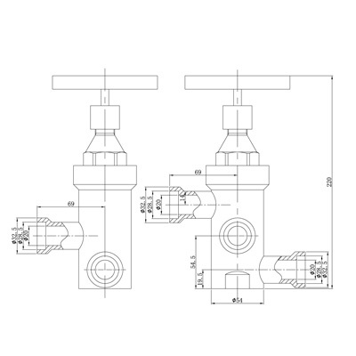 低温三通截止阀 DJS-25A1图纸